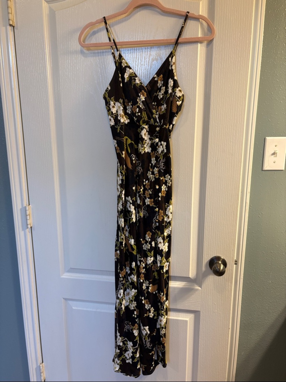 Dark Brown Floral Maxi Slip Dress with Spaghetti Straps - Picture 4 of 13